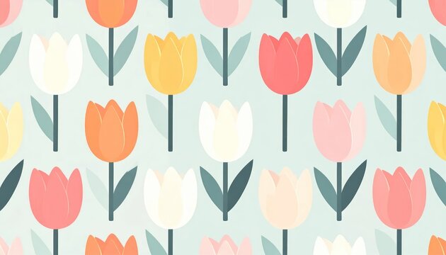 Modern tulip flower pattern on light blue background