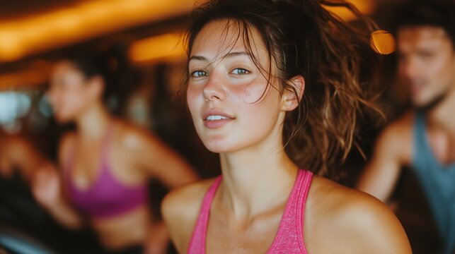 Asian runner wearing a knee brace while walking on a treadmill, determined expression in a rehabilitation training environment focused on recovery and resilience