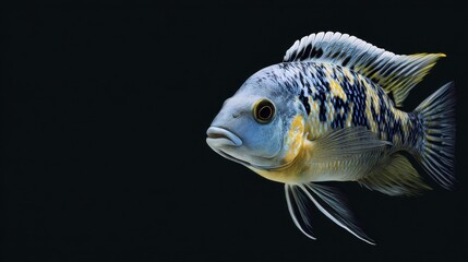Fototapeta premium Vibrant Freshwater Fish Swimming Against Dark Background