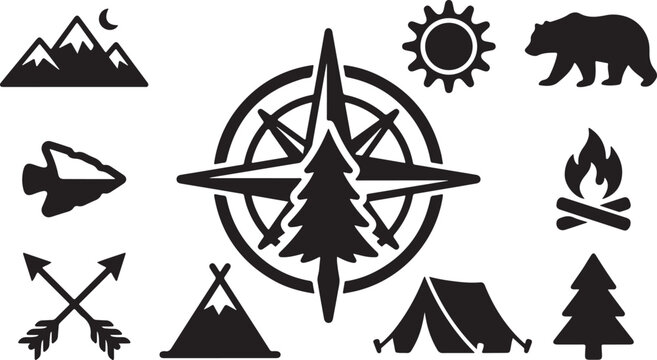 Camping Adventure Icons and Symbols Collection