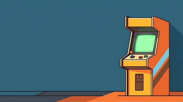 Vintage arcade game cabinet on blue background