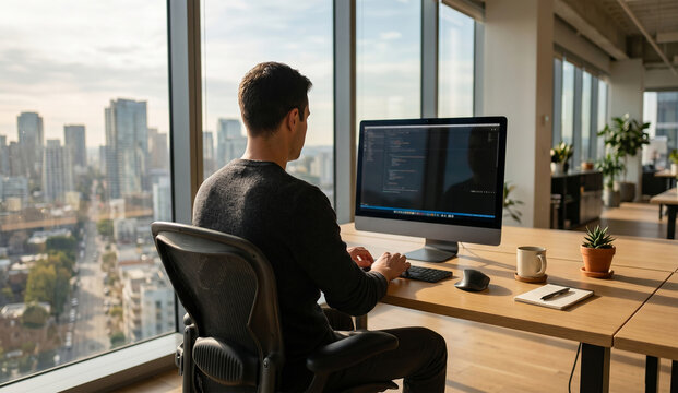 Back view of a UI/UX designer