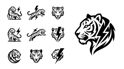 Tiger Vector Icons and Logo Elements - Wild Cat, Lightning Bolt, Strength, Power © khami