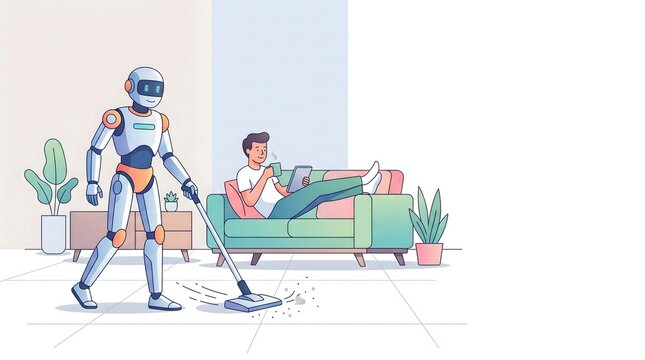 Robot Vacuuming in Modern Living Room