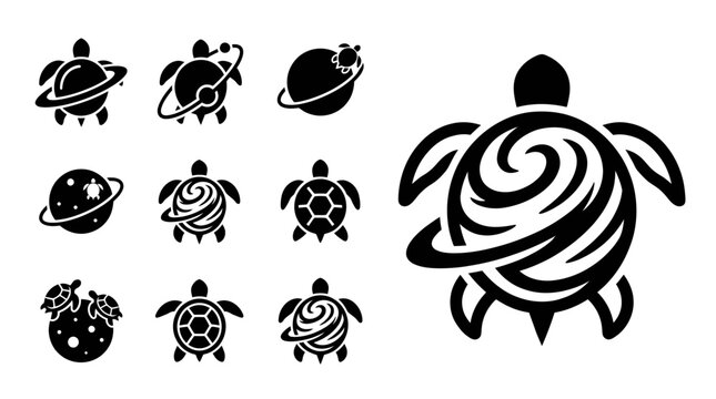 Cosmic Turtle Collection: Space Planets, Orbiting Rings & Tribal Swirl Designs