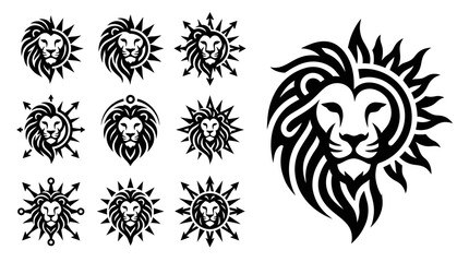 Lion Head Sunburst Tribal Tattoo Style Vector Icons Set © khami