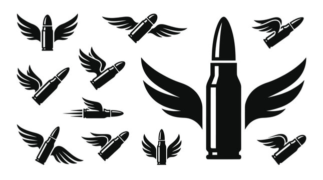 Flying Bullets with Wings Vector Icons Set