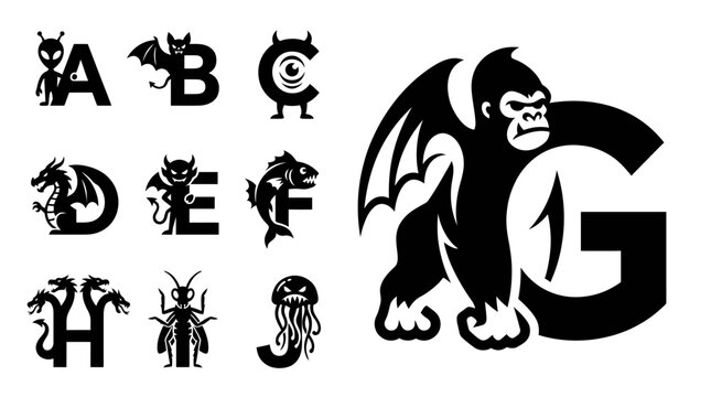 Creative Alphabet Letters with Mythical Creatures and Monsters - A to J