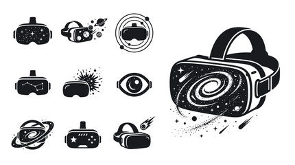 Galaxy VR Headset Icons and Illustration: Space, Stars, Cosmos, Technology © khami
