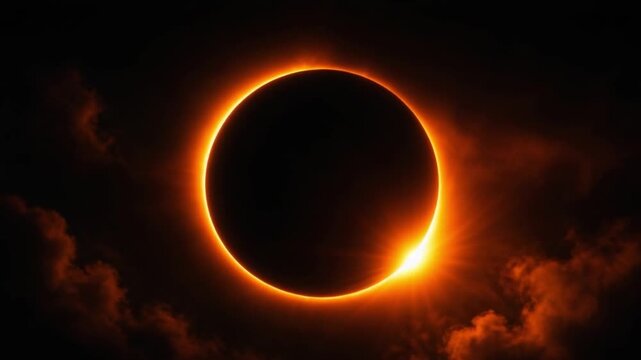 Annular Solar Eclipse Forming Brilliant Ring of Fire. 4K Video