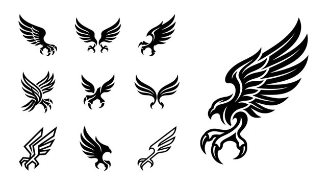 Tribal Eagle Wings and Talon Icons Set - Vector Graphics
