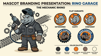 Mechanic Rhino Mascot Branding Presentation Design. © Tresno