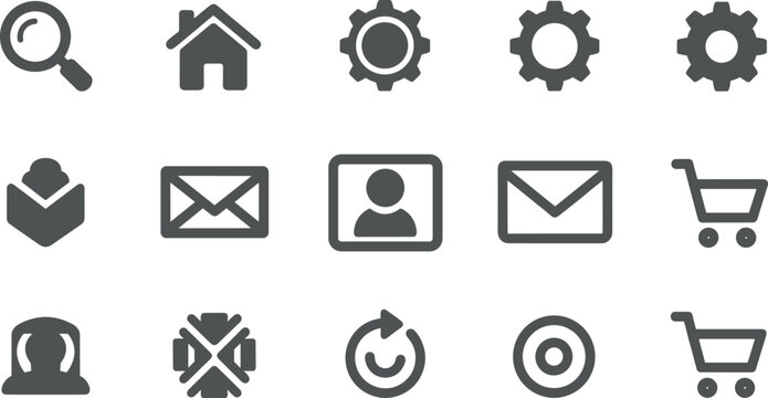 Universal web interface and ecommerce navigation glyph icon set for mobile application user dashboard layout graphic design vector