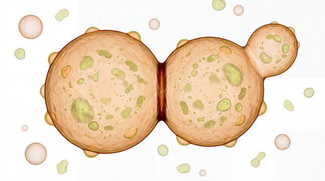 Microscopic view of budding yeast cells