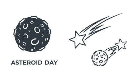 Asteroid Day Celebration: Meteor Shower and Celestial Bodies Iconography © Ceblok