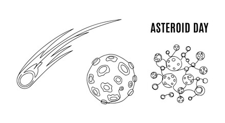 Asteroid Day Illustration: Comet, Asteroid Belt, and Molecular Structure © Ceblok