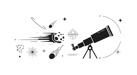 Telescope Observing Meteor Shower in Night Sky with Stars and Constellations © Ceblok