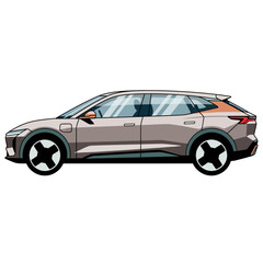 Fototapeta premium Modern Electric SUV Car Illustration, Side View, Clean Energy Vehicle