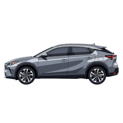 Obraz premium Modern Gray Crossover SUV Car, Side View Illustration, White Background