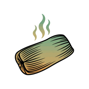 Steaming Traditional Mexican Tamale Food Wrapped in Leaf Illustration