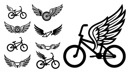Winged Bicycles and Wheels Logo Designs   BMX Bike Art   Freedom and Speed © khami