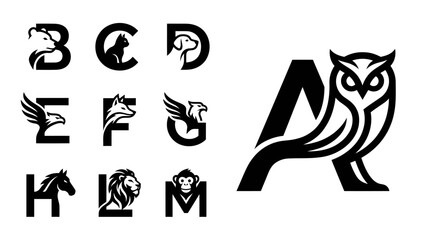 Alphabet Animals Logo Collection: A to M, Vector Icons, Monogram, Identity © khami