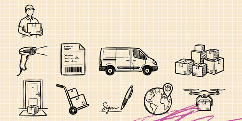 Black ink scribble doodle vector vintage hand drawn set of map navigation compass gps route travel journey location and target © Broke Stoke