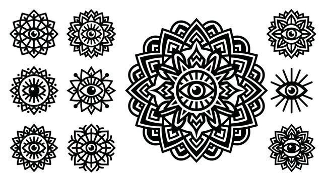 Evil Eye Mandala Collection: Mystical Symbols, Geometric Patterns, Protective Amulets