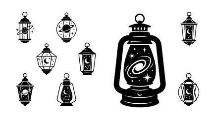 Cosmic Lanterns Collection: Celestial Night Lights, Galaxy Illumination, Space Decor © khami