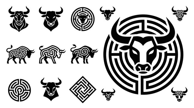 Bull head in maze circle, zodiac symbol, taurus, vector illustration, graphic design