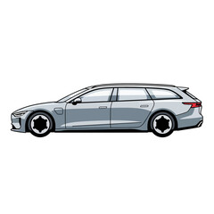 Fototapeta premium Sleek modern silver station wagon car illustration, side profile view