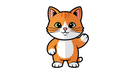 Fototapeta premium Cute Orange Cat Waving Hello Cartoon