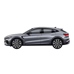 Naklejka premium Sleek Silver SUV Coupe Car Profile Isolated White Background Front View