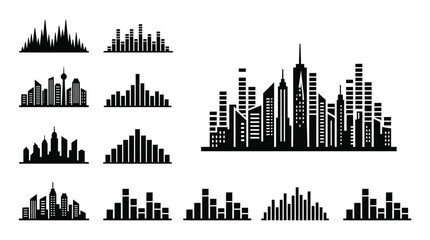 Obraz premium Cityscape Silhouette Collection: Modern Skyscrapers and Abstract City Buildings