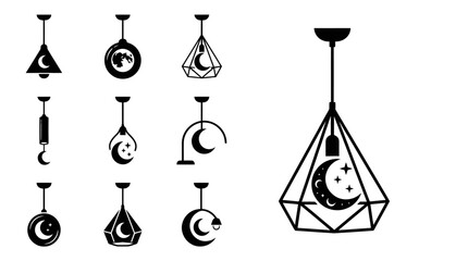 Celestial Pendant Lights Collection: Moon and Stars Geometric and Abstract Designs © khami