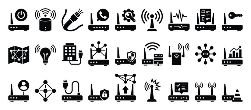 Network router icon collection. WiFi symbols set. Internet technology flat style pictogram. Stock vector.