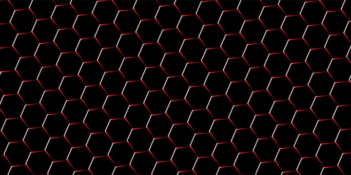 Black hexagon and red light.Abstract 3d background