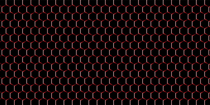 Black hexagon and red light.Abstract 3d background