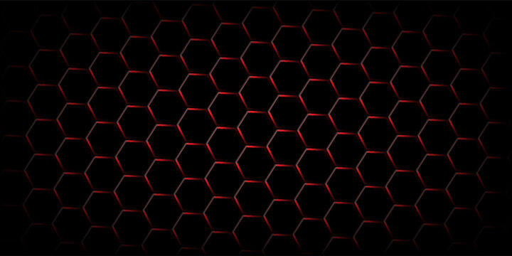 Black hexagon and red light.Abstract 3d background