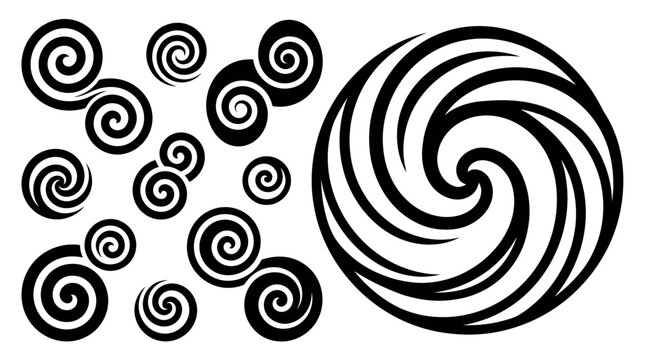 Abstract Swirls and Spiral Patterns - Black and White Vector Graphic Elements