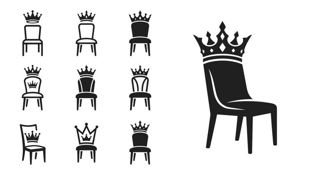 Royal Chairs Collection: Crowns & Thrones Icons - Symbol of Power, Royalty, and Leadership