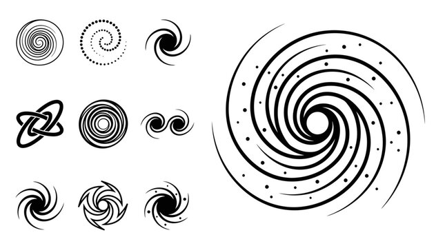 Spiral Galaxy Vector Set: Swirls, Vortex, Nebula, Cosmos Icons