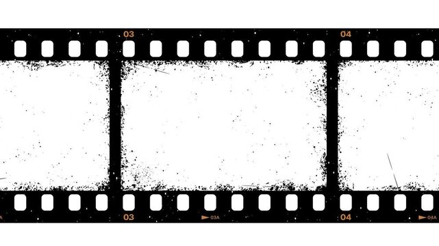 polaroid film strip filmstrip over lay loop 4k, Vintage 35mm film strip scrolling vertically with black sprocket borders,
Blank vintage film strip with perforated edges on retro background