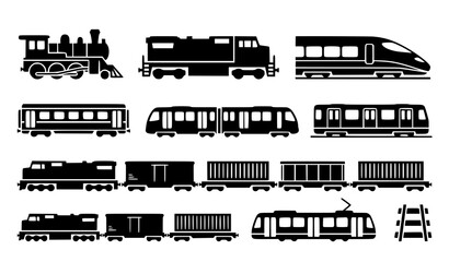 Black Railway Transportation Train Icons Vector Illustration Pack © Razu
