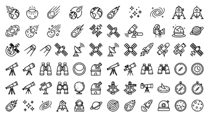 Space Exploration Icons: Planets, Rockets, Satellites, Telescopes, Astronauts, Stars & Galaxies © Embun