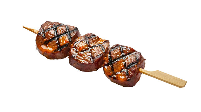Beef heart anticucho skewer isolated on a transparent background for a Peruvian restaurant menu