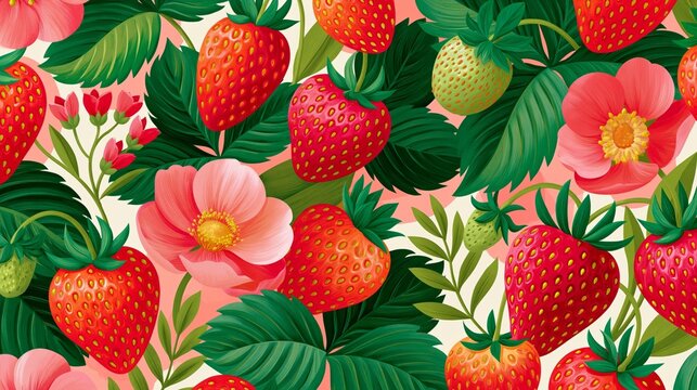 botanical strawberry pattern for vibrant fruit inspired poster design