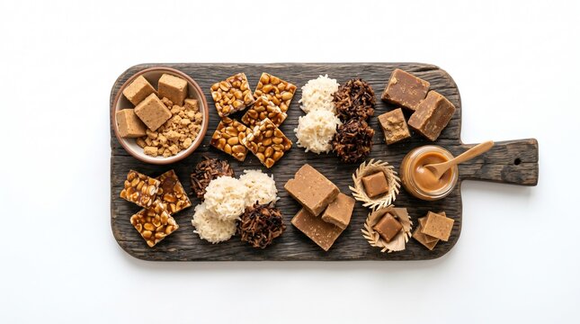 Assortment of Brazilian Festa Junina Sweets on a Wooden Board