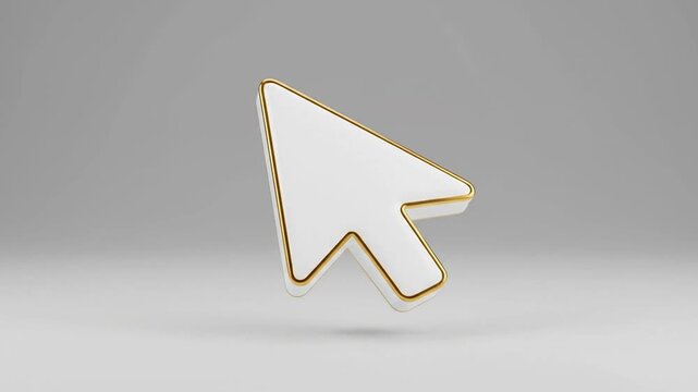 3D white mouse cursor arrow with gold border on a neutral background.