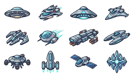 Collection of diverse futuristic spacecraft and alien flying saucers. © Shella